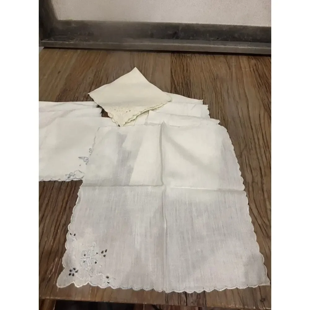 Vintage Embroidered Cocktail Napkins White Linen Butterfly Floral Mixed Lot